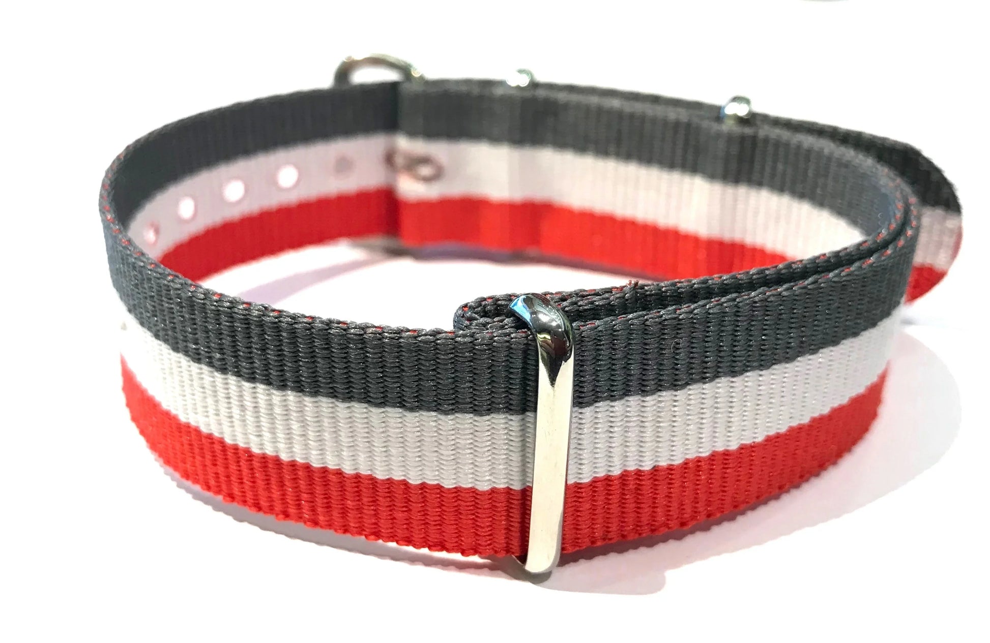 NATO watch strap Grey/White/Red - NATO nylon watch strap