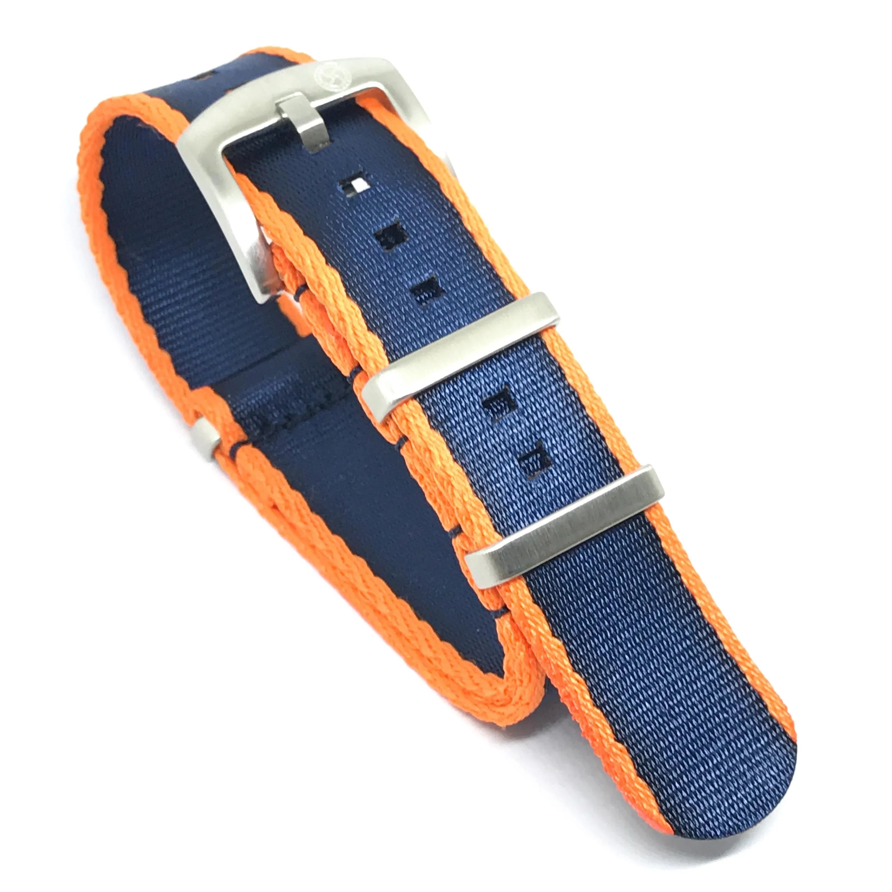 KronoKeeper Seat Belt NATO watch strap - Orange/Dark Blue - NATO nylon watch strap