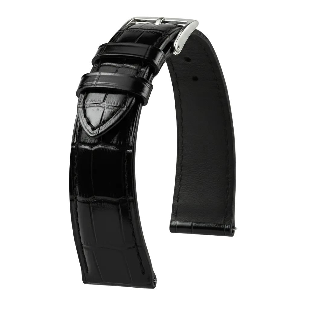 KronoKeeper strap - Felix Alligator bespoke glossy - black - alligator leather watch strap