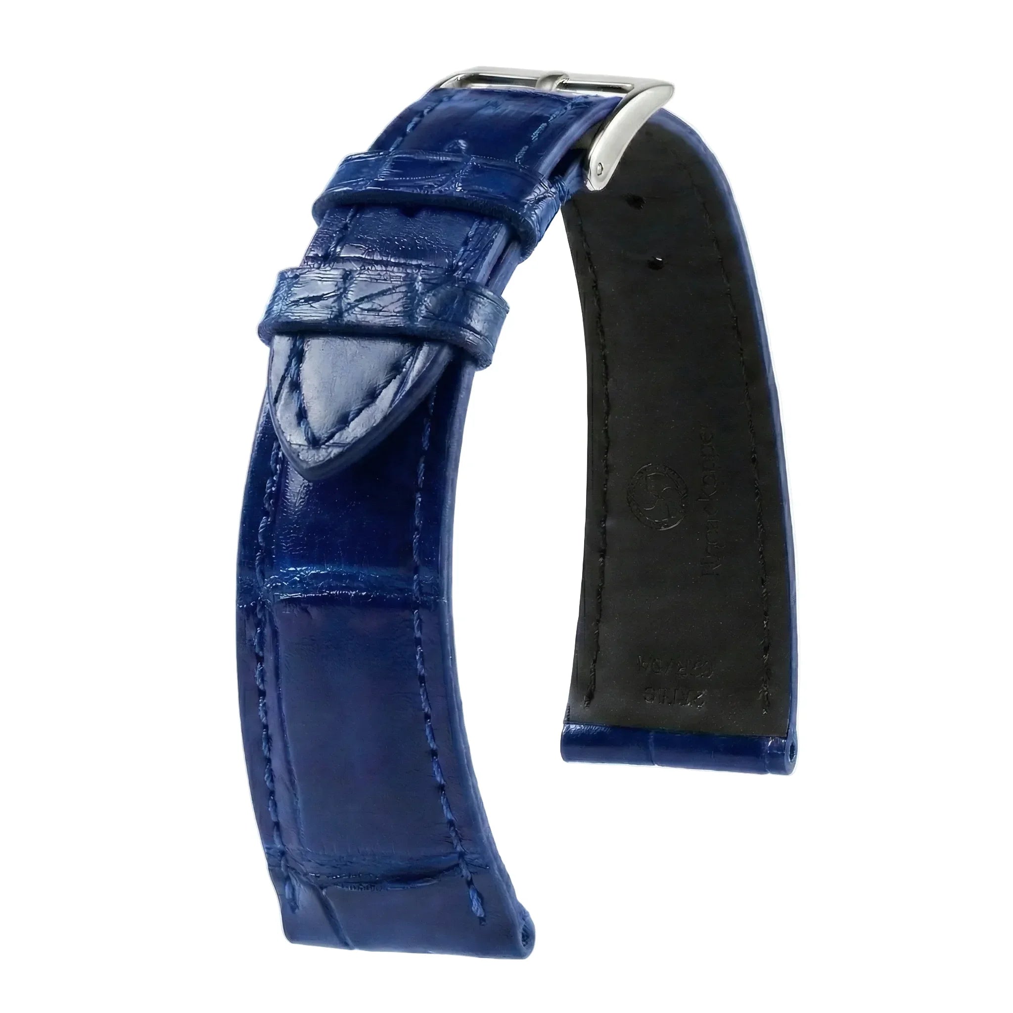 KronoKeeper strap - Felix Alligator bespoke glossy - blue denim - alligator leather watch strap