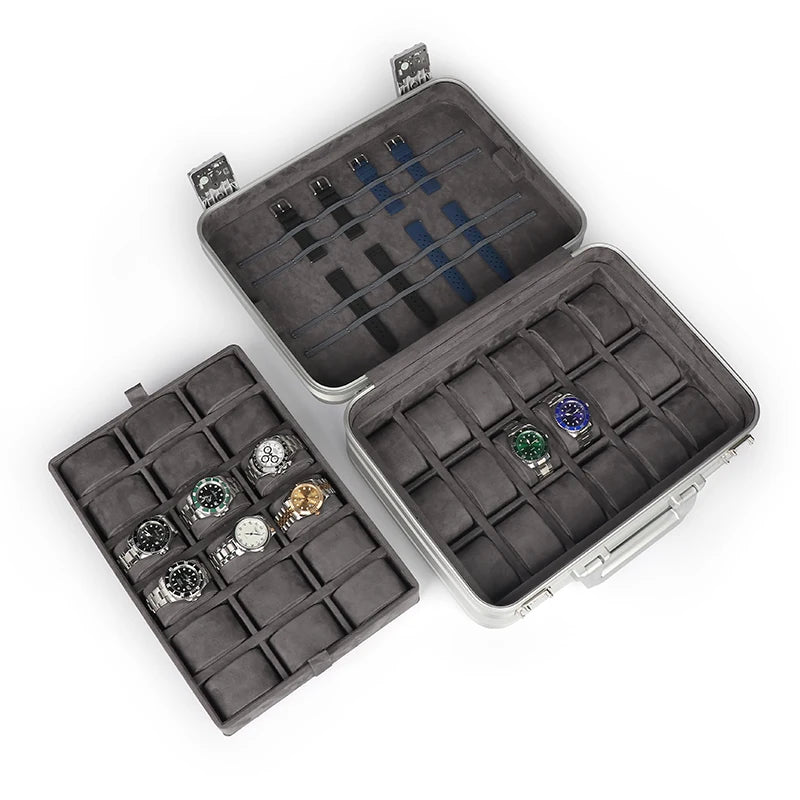 KronoKeeper aluminium case 48 watches - both trays removed