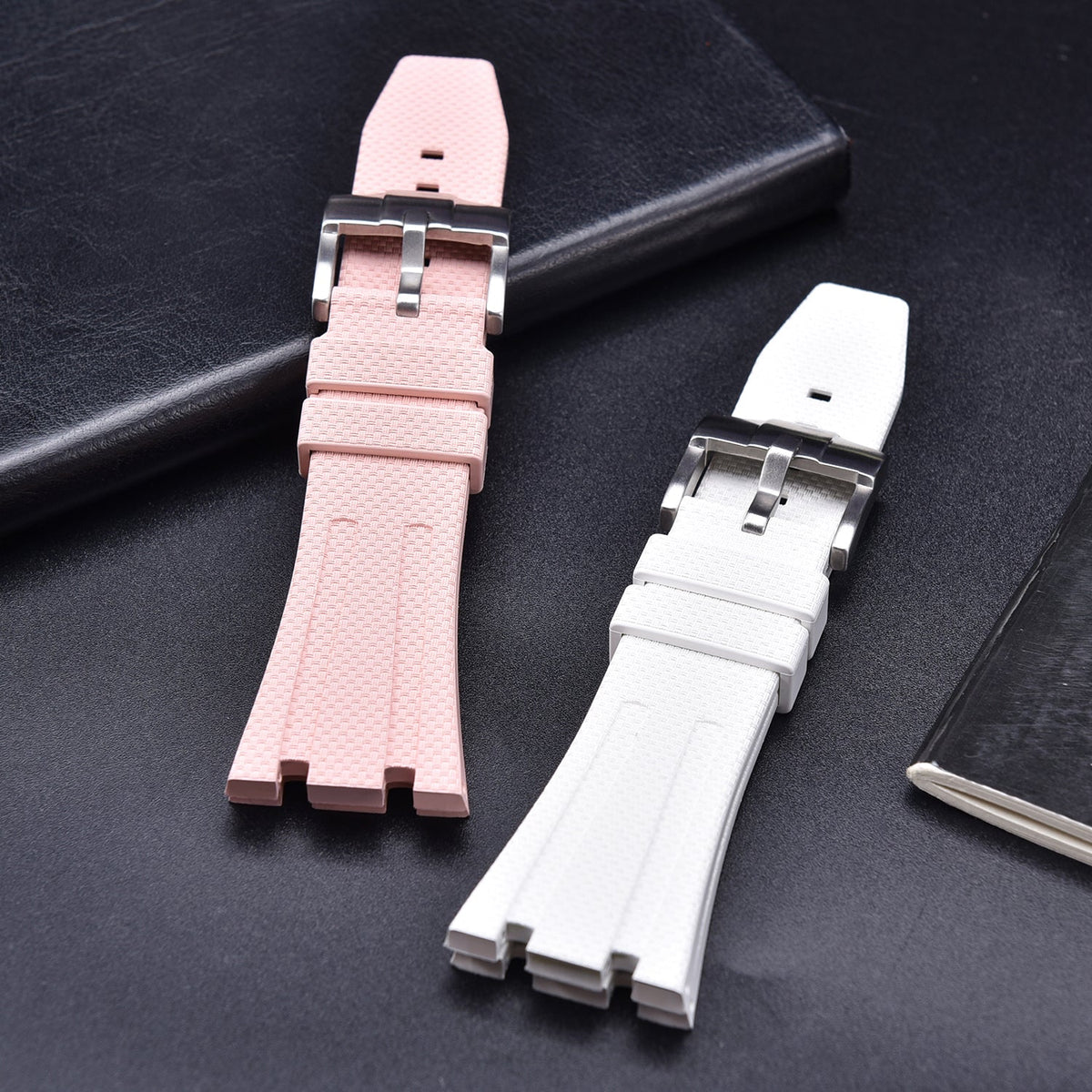 Rubber strap and case for AP x Swatch Pink KronoKeeper – pink and white straps
