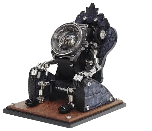 Leather Throne watch stand by Robotoys in crocodile-embossed leather, navy colourway, main view